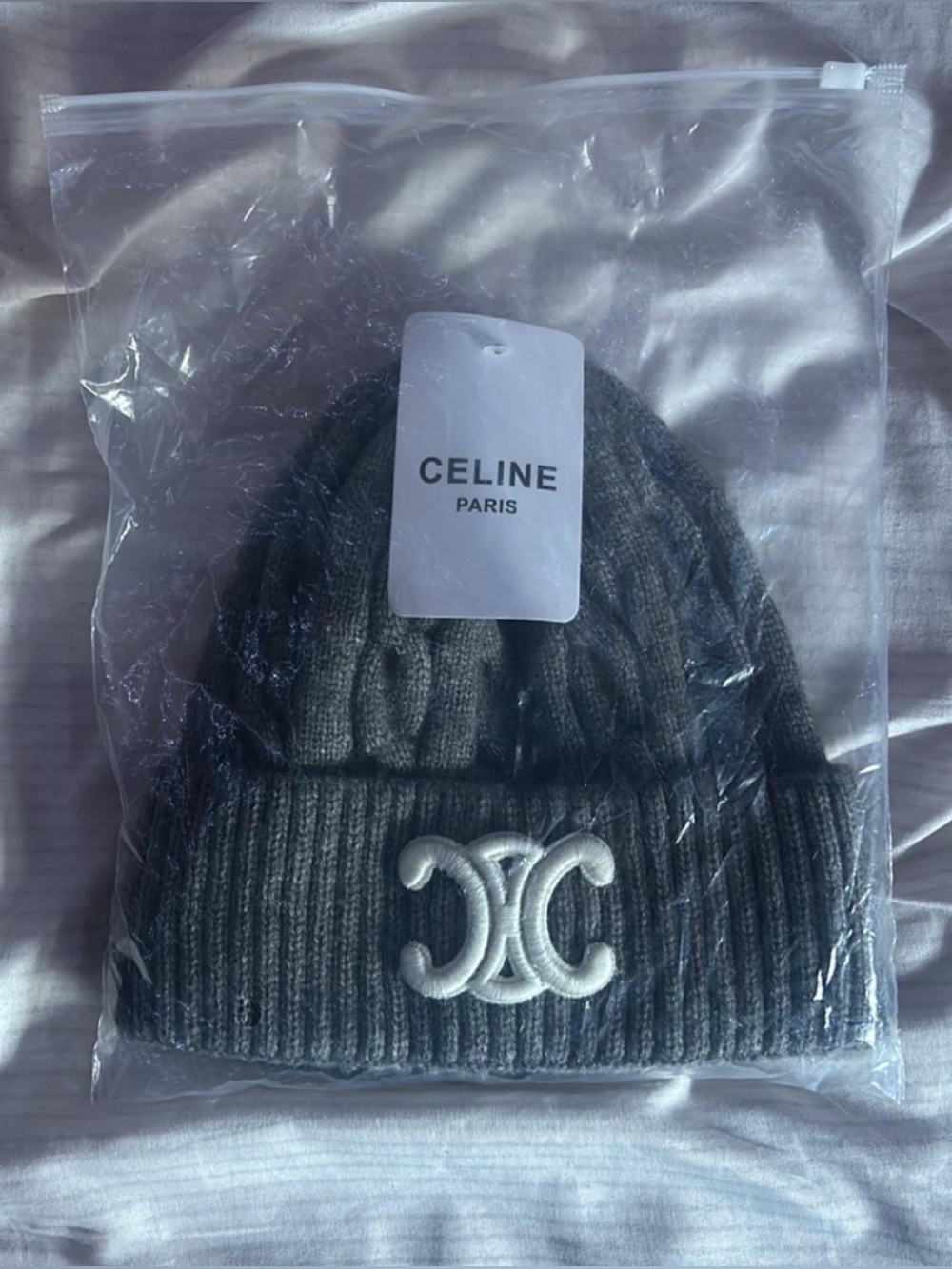 NWT Grey and white Celine beanie for autumn and winter